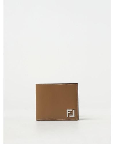 Fendi Ff Squared Bifold Wallet In Leather - Natural