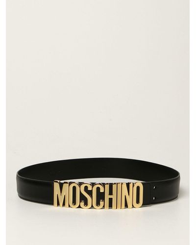 Moschino Leather Belt With Metallic Logo - Black