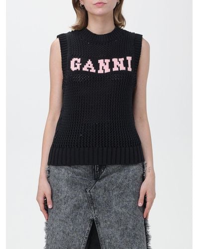 Ganni Black And Pink Knitted Vest