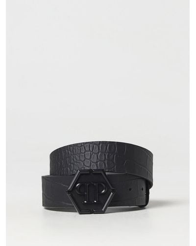 Philipp Plein Cintura in pelle stampa cocco con fibbia logo - Nero
