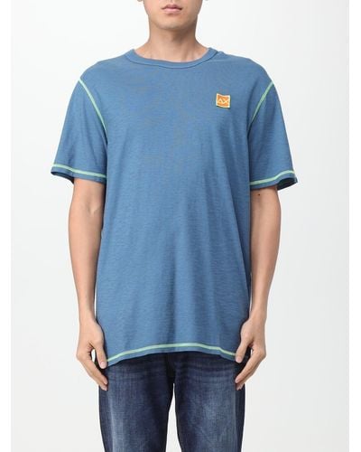Sun 68 T-shirt in cotone con patch logo e cuciture a contrasto - Blu