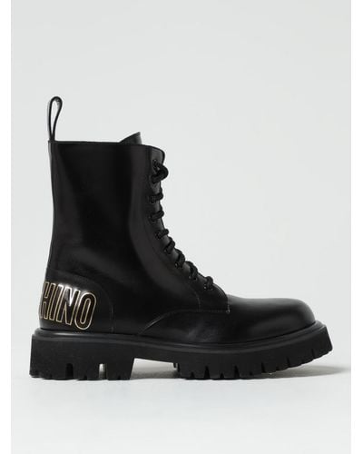 Moschino Leather Ankle Boots With Zip - Black