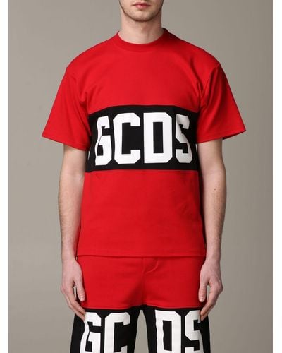 Gcds Crew Neck T-shirt With Logo Print - Red