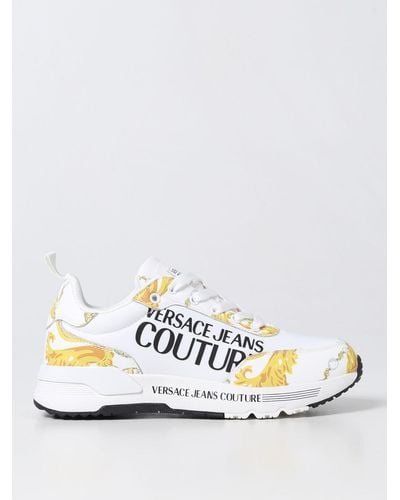Versace Baroque Sneakers In Nylon And Leather - White