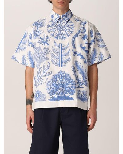 MSGM Shirt With Coral Print - Blue