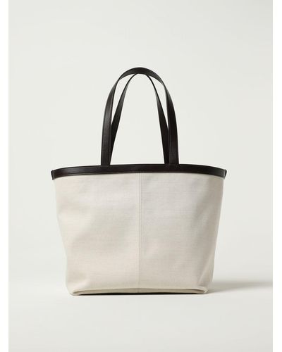 Bottega Veneta Flip Flap Bag In Canvas And Leather - Natural