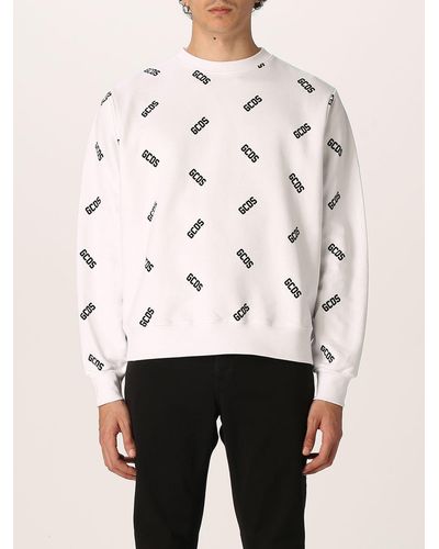 Gcds Cotton Sweatshirt With All Over Logo - White