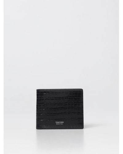 Tom Ford Wallet In Croco Print Leather - White