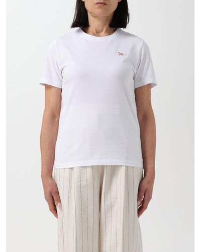 Maison Kitsuné T-shirt in cotone con logo applicato - Bianco