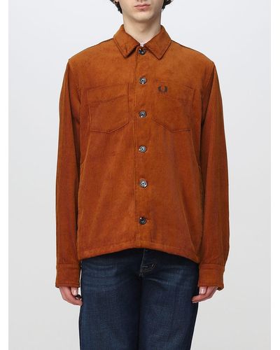 Fred Perry Overshirt in velluto a coste - Arancione