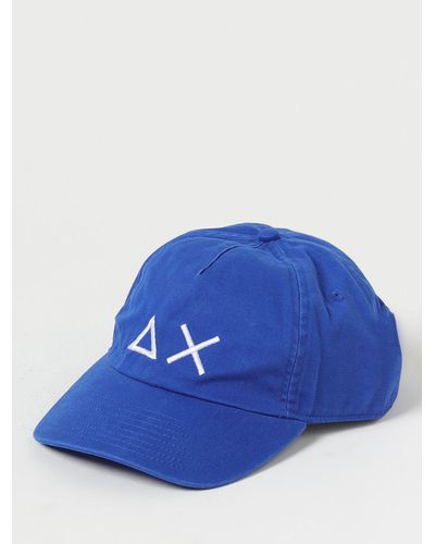 Sun 68 Cappello in cotone con monogram ricamato a contrasto - Blu