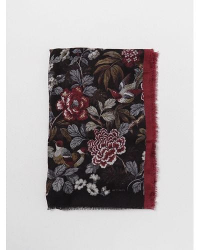 Etro Scarf In Wool And Cashmere With Jacquard Floral Pattern - Black