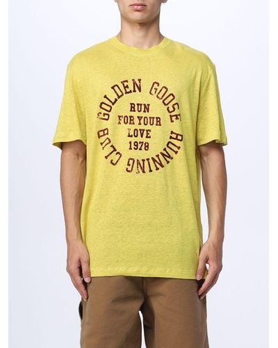 Golden Goose T-shirt en lin à logo imprimé - Jaune