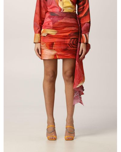 Just Cavalli Skirt Mini Skirt With Rose Print - Red