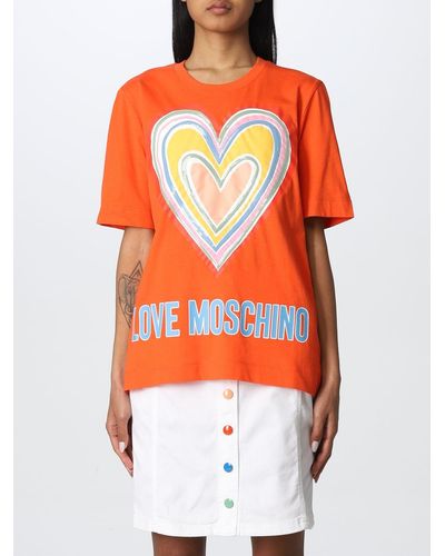 Love Moschino T-shirt basic con stampa logo - Arancione