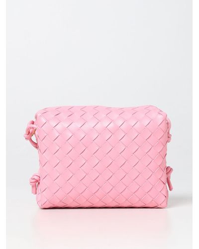 Bottega Veneta Loop Bag In Woven Leather - Pink