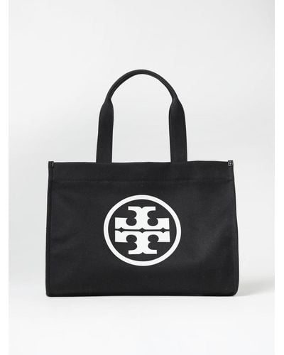 Tory Burch Bag In Cotton Canvas With Logo - Black