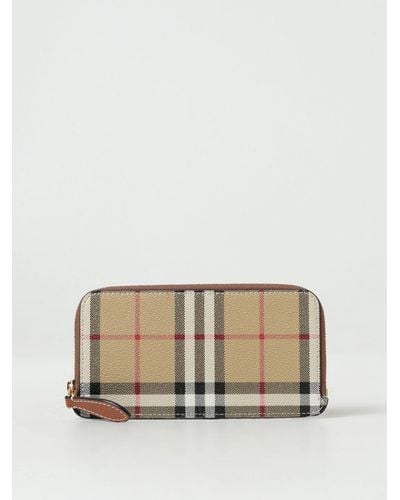 Burberry Somerset Vintage Check Coated Cotton And Leather Wallet - Natural