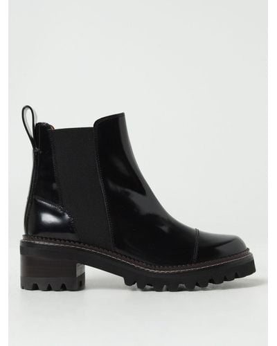 See By Chloé Mallory Ankle Boots In Brushed Leather - Black