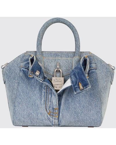 Givenchy Borsa Antigona Lock mini stile jeans - Blu