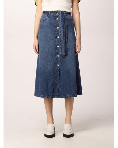 Liu Jo Longuette Denim Skirt With Jewel Buttons - Blue