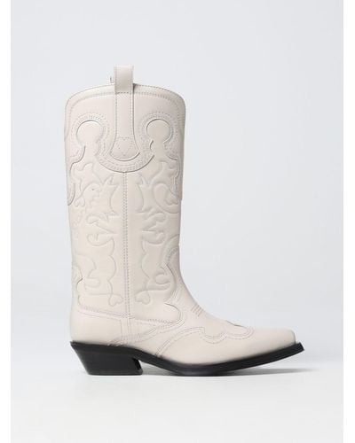 Ganni Boots In Smooth Leather - White