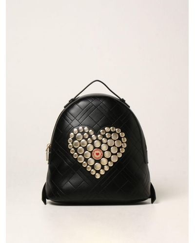 Love Moschino Backpack In Synthetic Leather With Heart - Black