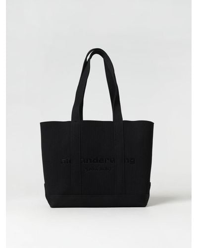 Alexander Wang Ryan Bag In Ribbed Fabric With Logo - Black