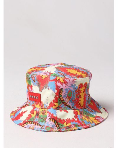 Etro Cappello Paisley in cotone con stampa multicolor - Rosso