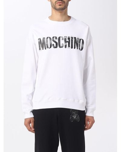 Moschino Cotton Sweatshirt With Biker Logo - White