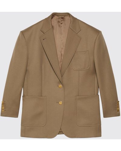 Gucci Blazer in lana con ricamo Incrocio GG e cuore - Neutro