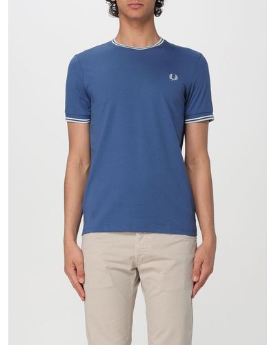 Fred Perry T-shirt in cotone con logo - Blu