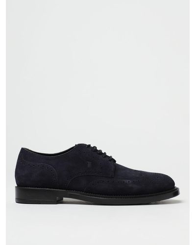 Tod's Derby Shoes In Suede With Brogue Pattern - Black
