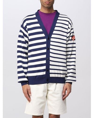 KENZO Cardigan Nautical Stripes in misto cotone e lana - Blu