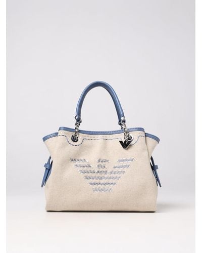 Emporio Armani Bag In Linen Blend And Grained Synthetic Leather - Natural