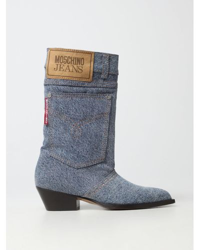Moschino Jeans Flat Ankle Boots - Blue