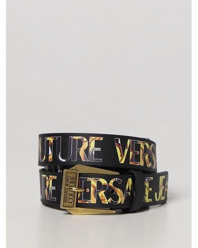 Versace Leather Belt With All-over Printed Logo - Black