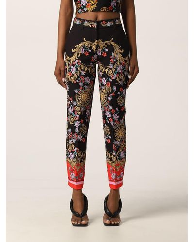 Versace Pants With Floral Baroque Pattern - Black