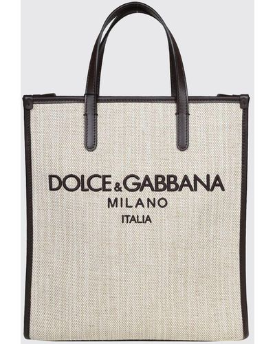 Dolce & Gabbana Borsa in canvas e pelle con logo a contrasto - Neutro