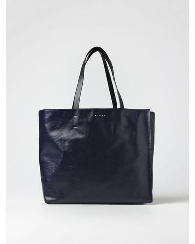 Marni Museum Bag In Brushed Leather - Blue