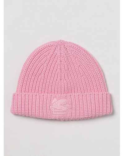 Etro Hat In Tricot Wool With Embroidered Logo - Pink