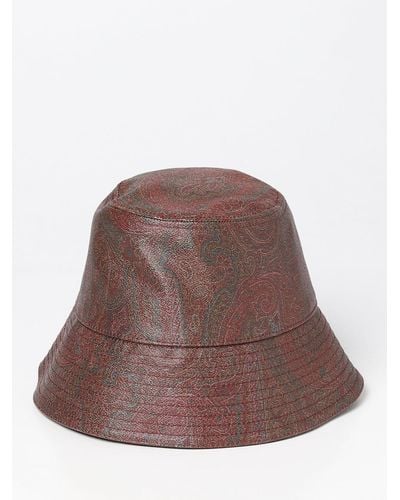 Etro Paisley Hat In Coated Cotton - Brown