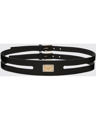Dolce & Gabbana Cintura in pelle con placca logo - Nero
