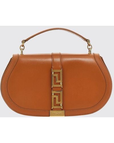 Versace Greca Goddess Bag In Leather With Application - Brown