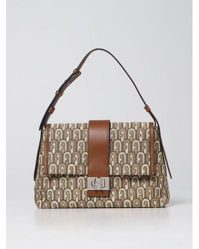 Furla Charlie M Bag In Jacquard Canvas And Leather - Multicolour