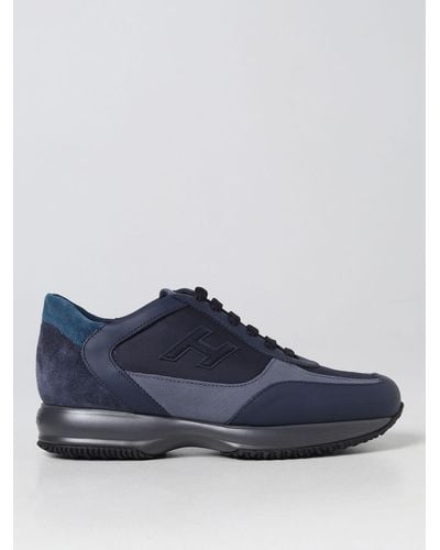 Hogan Interactive Sneakers In Leather And Nylon - Blue