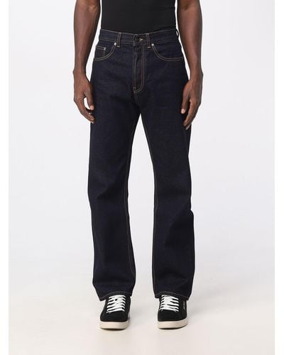 Palm Angels Jeans In Denim With Embroidered Logo - Blue