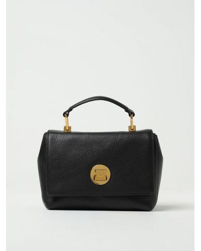 Coccinelle Liya Bag In Grained Leather With Shoulder Strap - Black