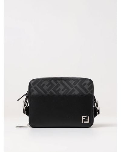 Fendi Ff Camera Case Organizer Bag In Leather And Saffiano Fabric - Black