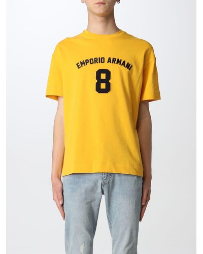 Emporio Armani Cotton T-shirt With Logo - Yellow